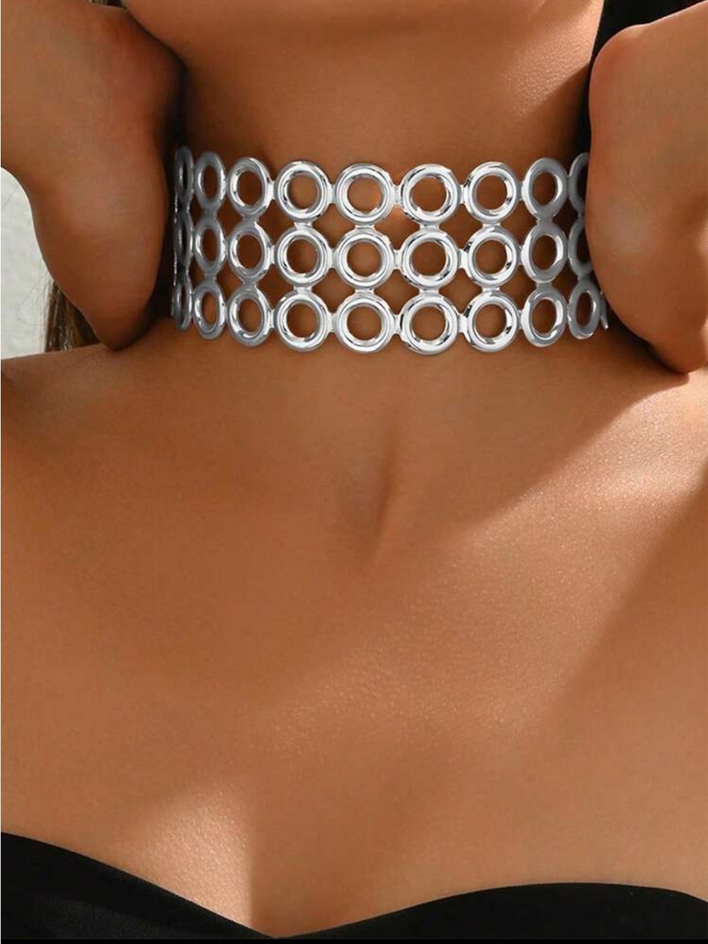 Chunky Silver Ring Link Choker Necklace